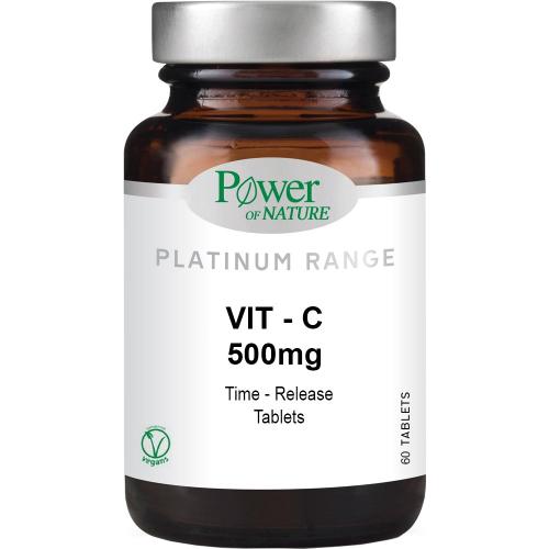 Power of Nature Platinum Range Vitamin C Συμπλήρωμα Διατροφής Βιταμίνης C Βραδείας Αποδέσμευσης για Ενίσχυση του Ανοσοποιητικού 500mg, 60tabs